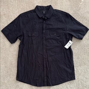 Alfani Black Casual Button Down Shirt Short Sleeve NWT Large